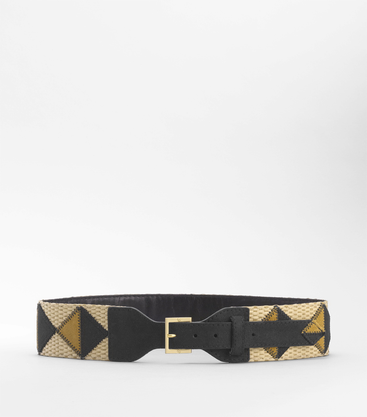 TB Applique Straw Belt in Black and Straw 