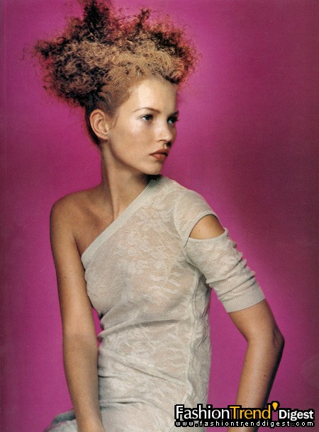 Kate Moss in dress by Helmut Lang. Photo by Craig McDean, Harper's Bazaar, November 1996<br>
 